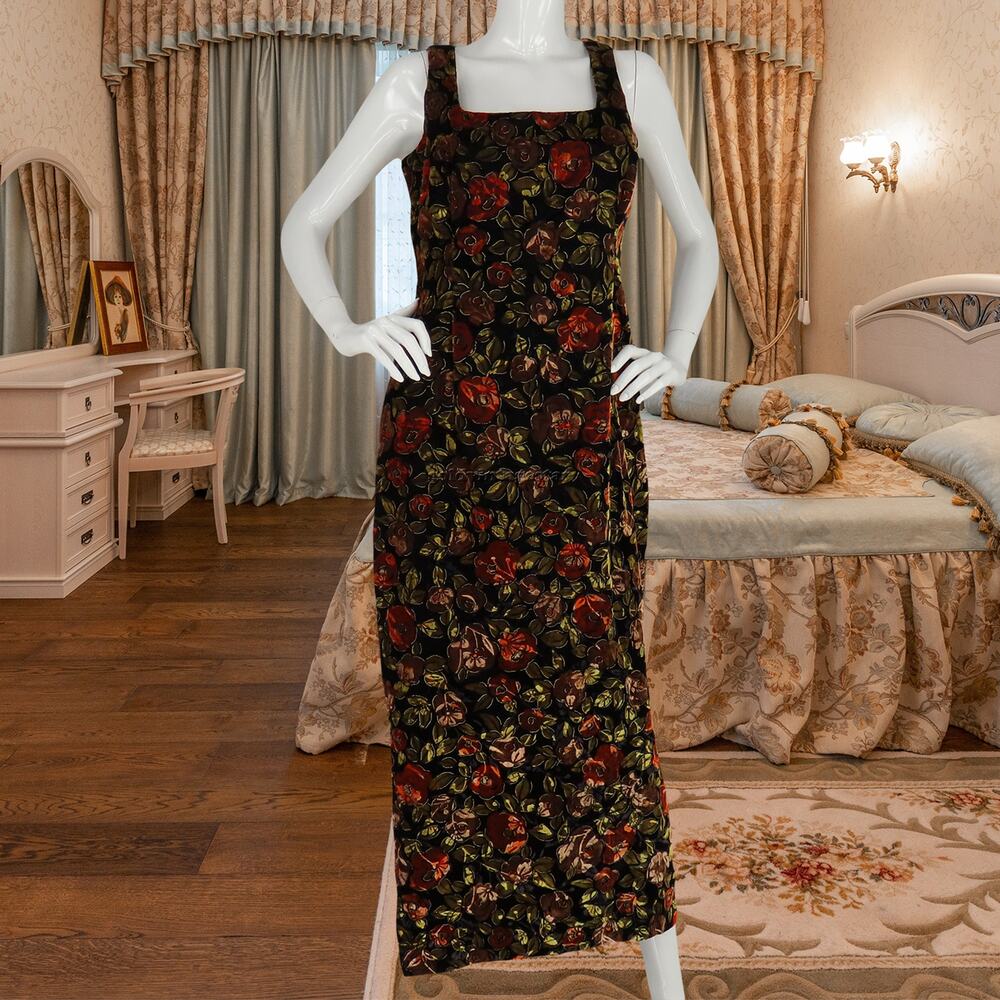 Vintage Floral Velvet Maxi Dress Grunge Party Mr9a